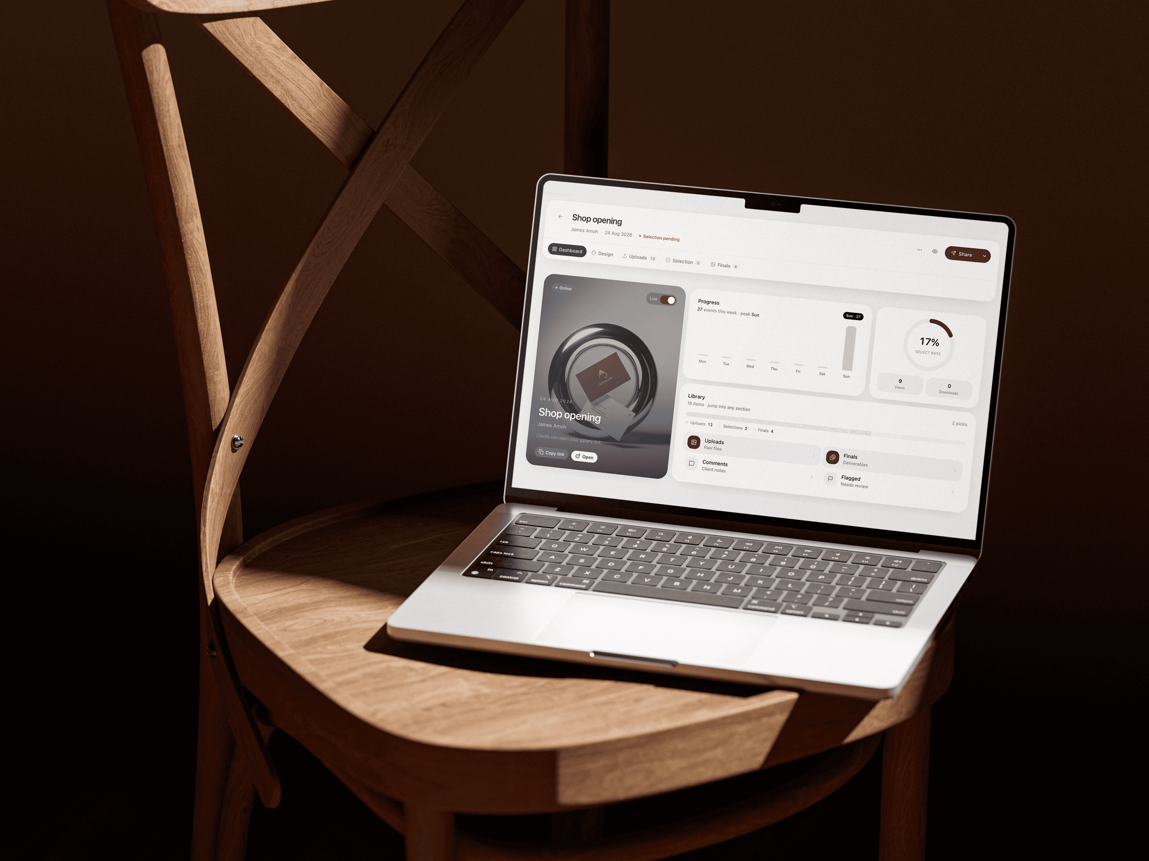Photographer gallery dashboard for proofing and delivery