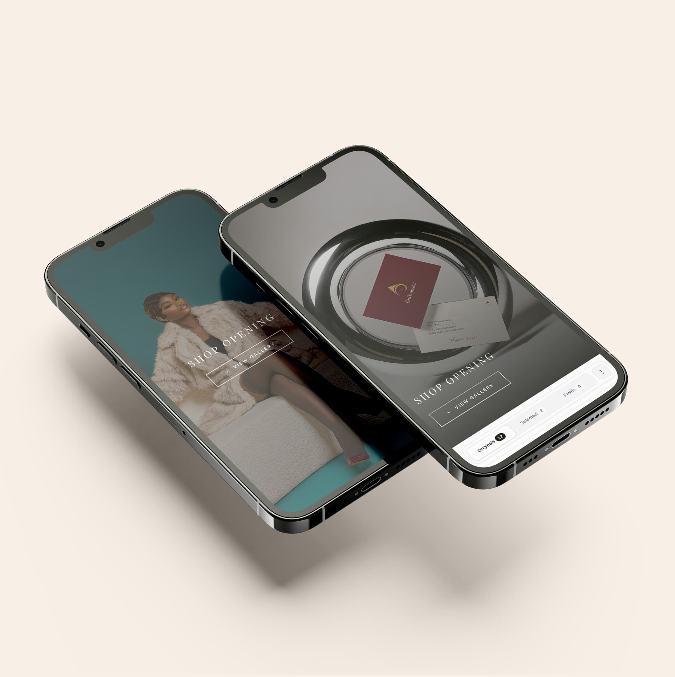 Client gallery on mobile with Originals, Selected, and Finals tabs